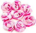 Pack of large flower ribbon and organza sew on trims in pink.