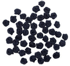 Close-up of a midnight blue ribbon rose flower trim for sewing.