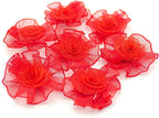 Pack of 10 red organza flower sew on trims displayed