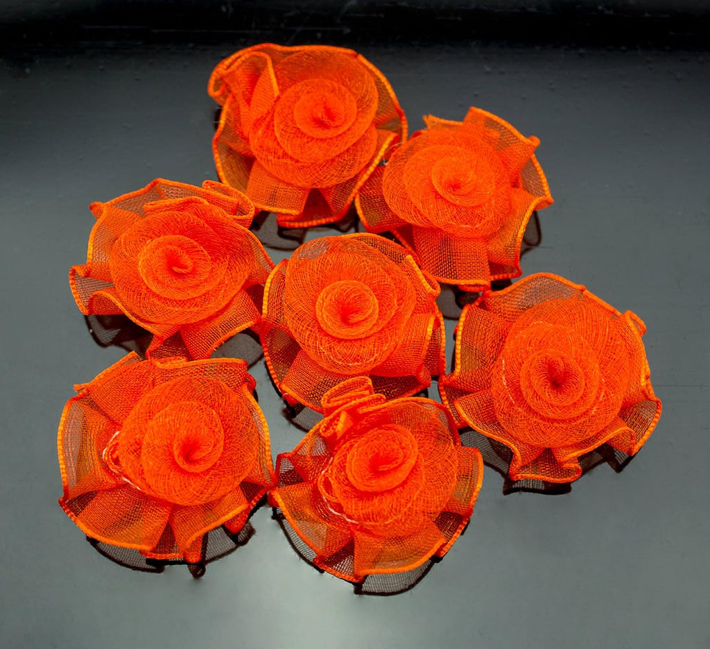 Organza Flower Sew On Trims, Embellishments 30 mm - Orange - Pack of 10