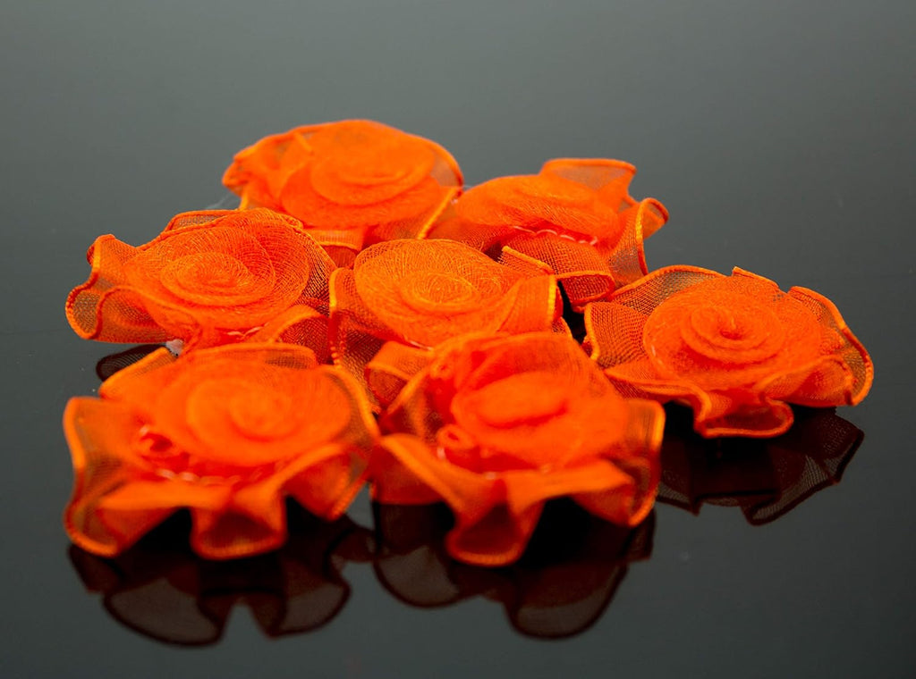Organza Flower Sew On Trims, Embellishments 30 mm - Orange - Pack of 10
