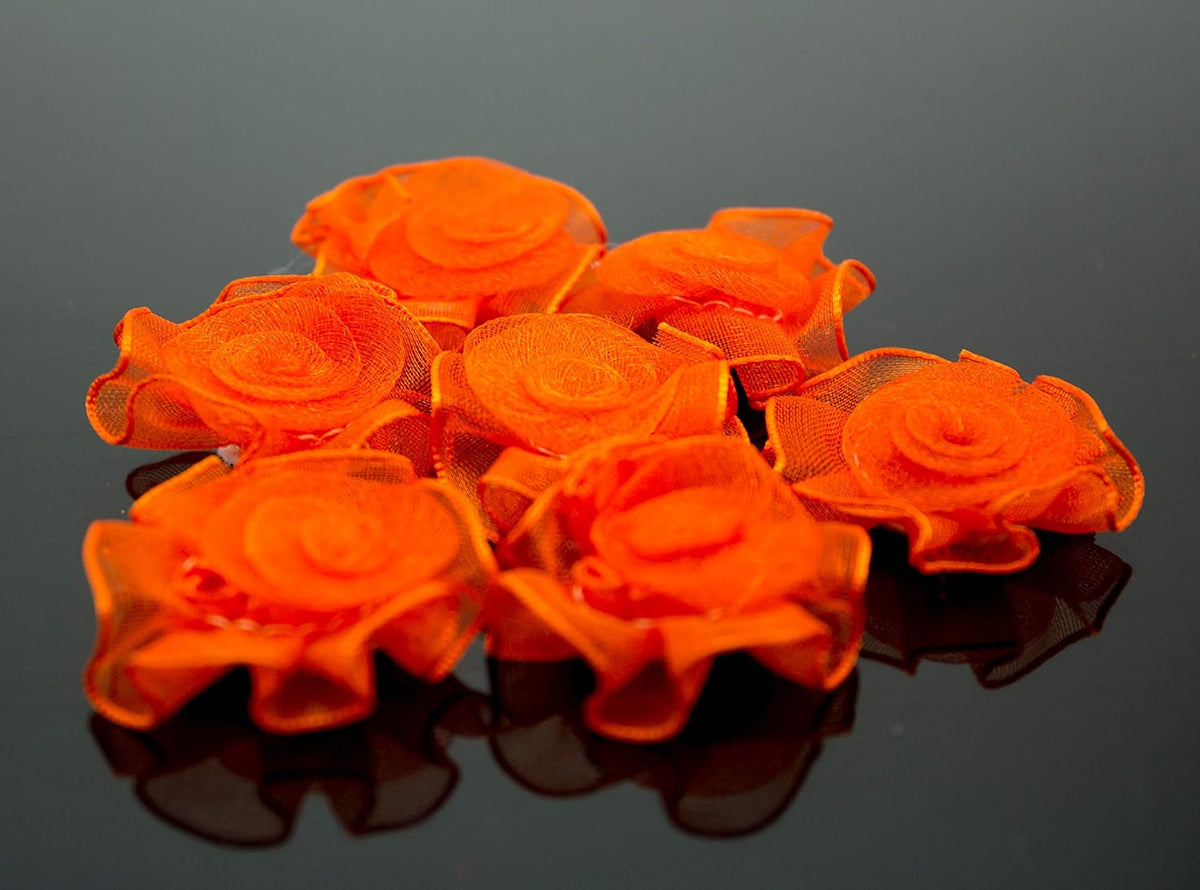 Organza Flower Sew On Trims, Embellishments 30 mm - Orange - Pack of 10