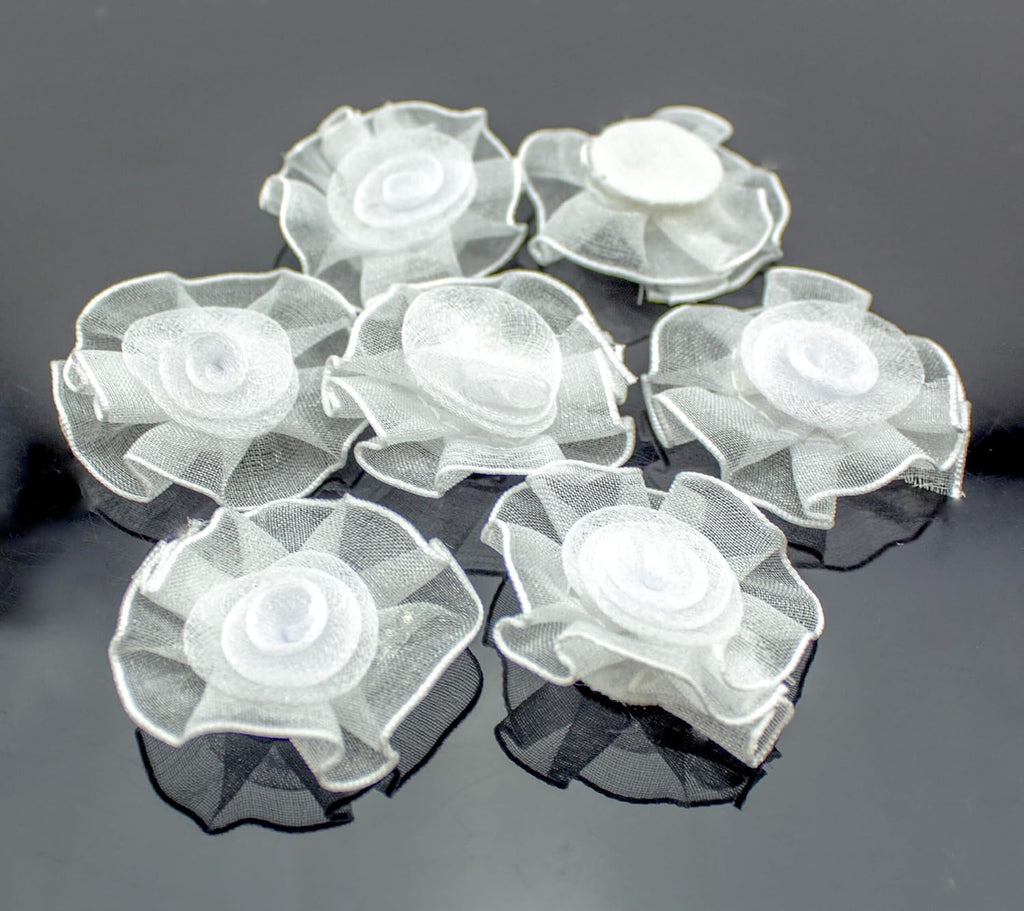 Organza Flower Sew On Trims, Embellishments 30 mm Pack of 10 White