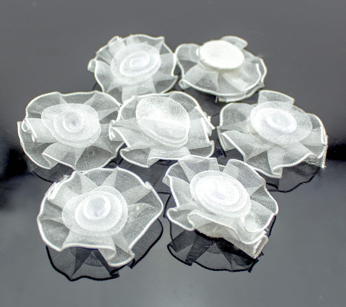 Organza Flower Sew On Trims, Embellishments 30 mm Pack of 10 White