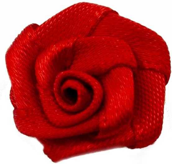 Pack of 20 red roses fabric flower trims displayed together.