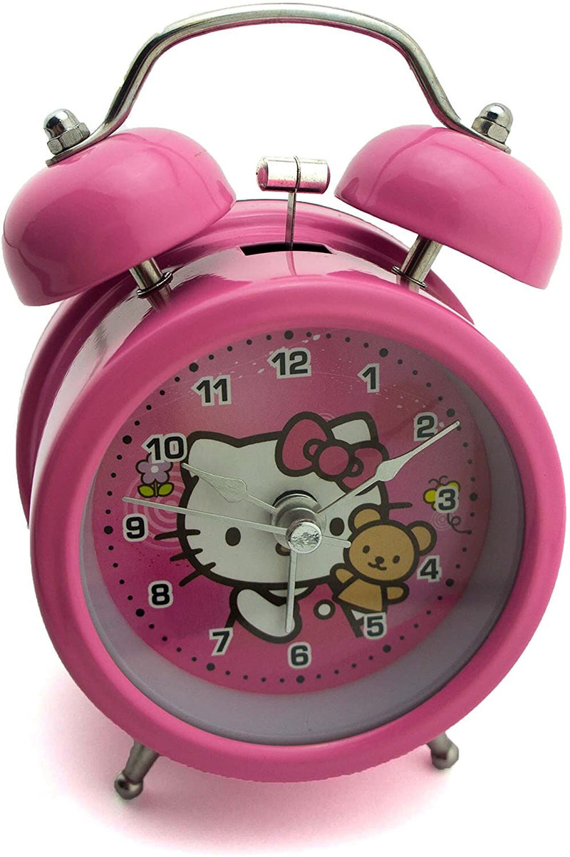 Front view of the colourful twin bell kids alarm clock