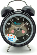 Black twin bell kids alarm clock with Boo! Boo! cat design