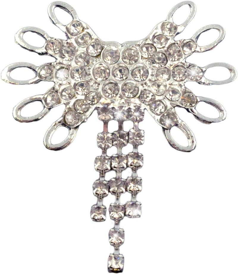 Elegant flower fringe brooch with diamante crystals in silver.