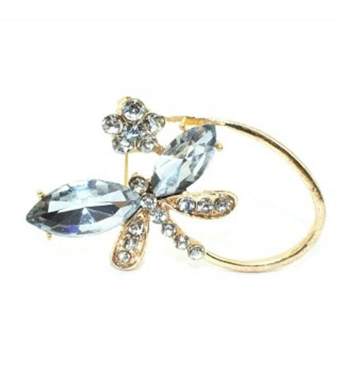 Gold coloured crystal butterfly flower brooch setting, 45 mm x 30 mm.