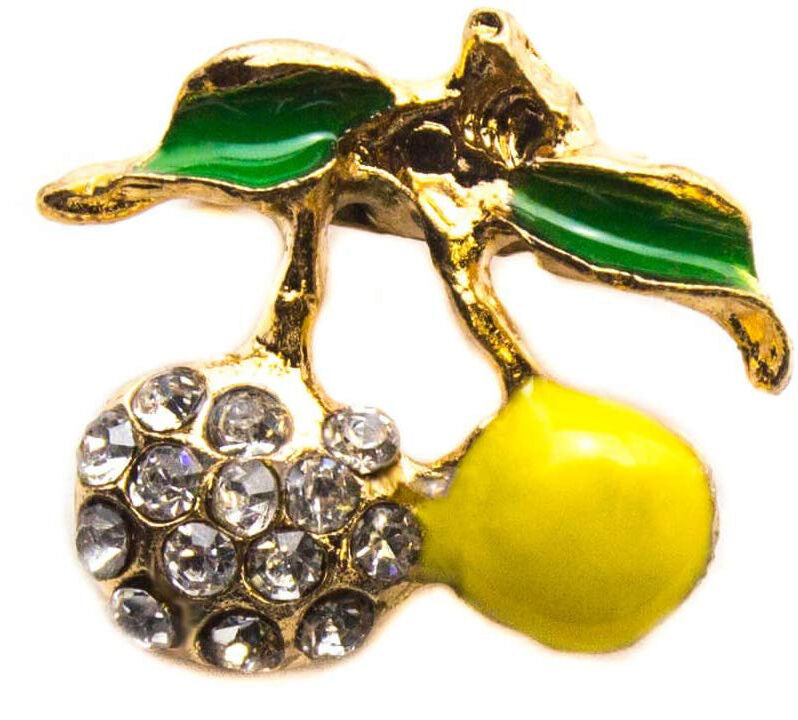 Small summer fruits brooch with yellow enamel and green leaves.