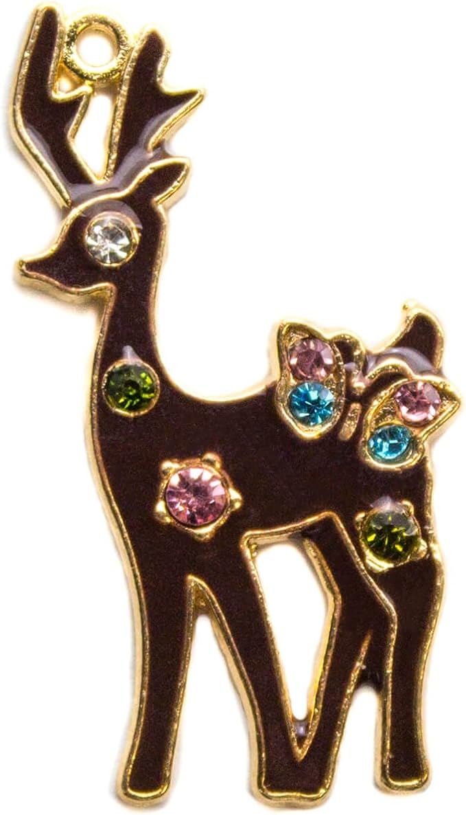 Brown reindeer pendant adorned with multicoloured crystals.