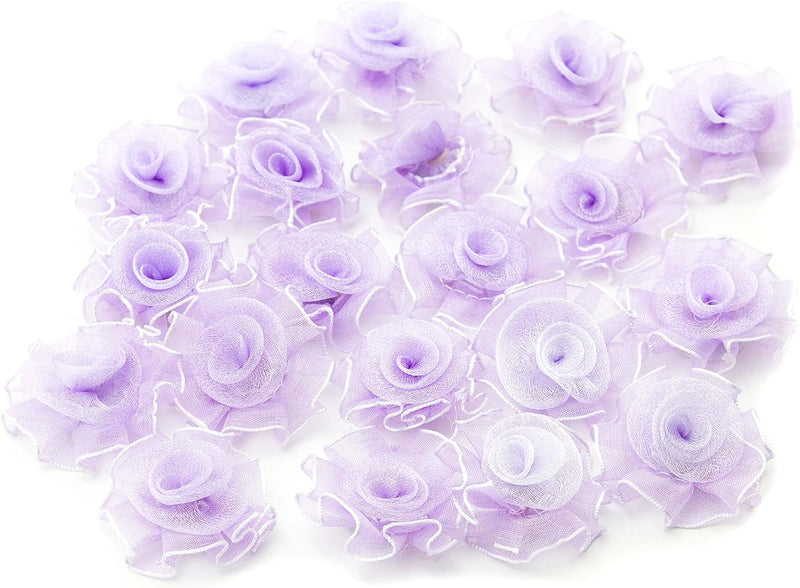 Pack of 20 lilac flower organza trims arranged neatly