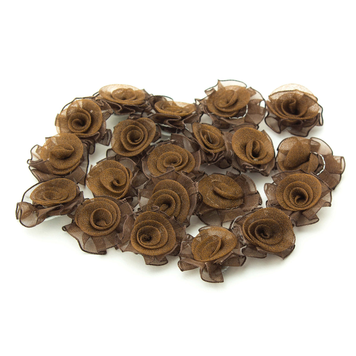 Pretty Flower Sew On Organza Trim for Clothing and Accessory Embellishment 32 mm x 32 mm Pack of 20, Dark Brown