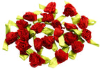 Pretty Layering Fabric and Ribbon Flower Sew On Trims for Clothing and Accessory Embellishment 35 mm x 15 mm Pack of 20, Red