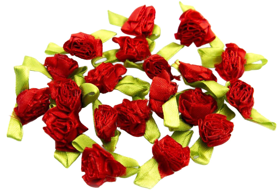 Pretty Layering Fabric and Ribbon Flower Sew On Trims for Clothing and Accessory Embellishment 35 mm x 15 mm Pack of 20, Red
