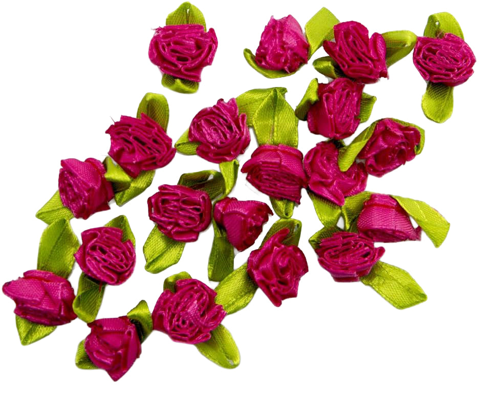 Pretty Layering Fabric and Ribbon Flower Sew On Trims for Clothing and Accessory Embellishment 35 mm x 15 mm Pack of 20, Hot Pink