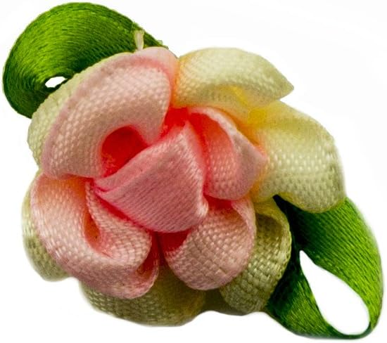 Pretty Double Colour Ribbon Flower Sew On Trims for Clothing and Accessory Embellishment 28 mm x 22 mm Pack of 20, Light Pink