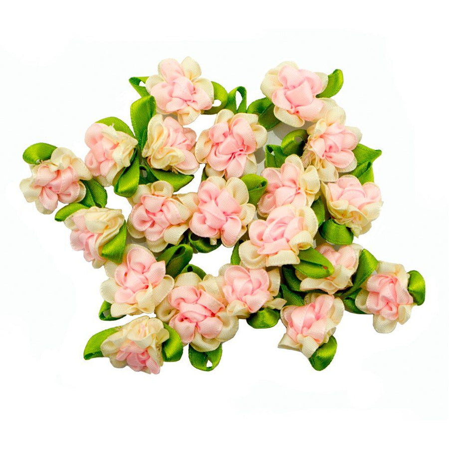Pretty Double Colour Ribbon Flower Sew On Trims for Clothing and Accessory Embellishment 28 mm x 22 mm Pack of 20, Light Pink