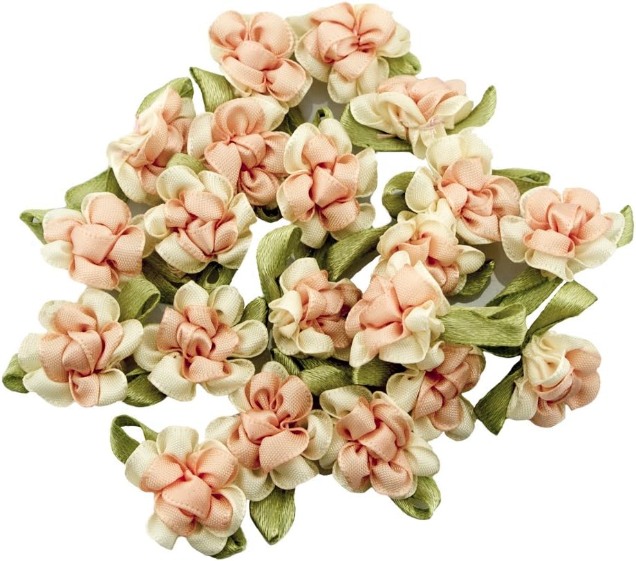 Pretty Double Colour Ribbon Flower Sew On Trims for Clothing and Accessory Embellishment 28 mm x 22 mm Pack of 20, Peach Pink