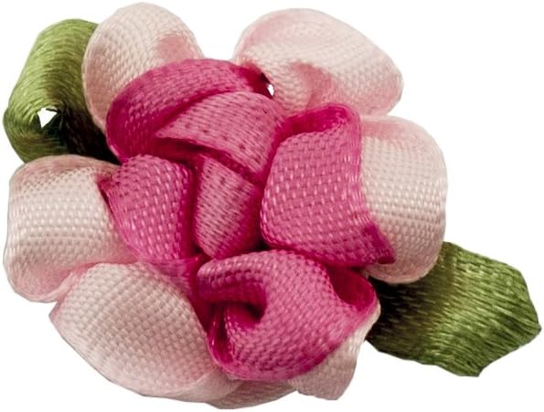 Pretty Double Colour Ribbon Flower Sew On Trims for Clothing and Accessory Embellishment 28 mm x 22 mm Pack of 20, Bright Pink