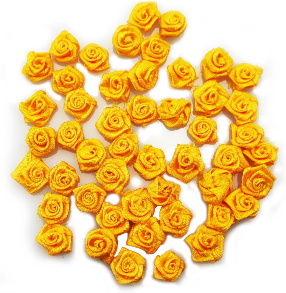 Pack of 50 egg yolk yellow ribbon flower trims for crafts.
