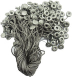 Pack of 1000 gun metal grey hang tags with nylon string.