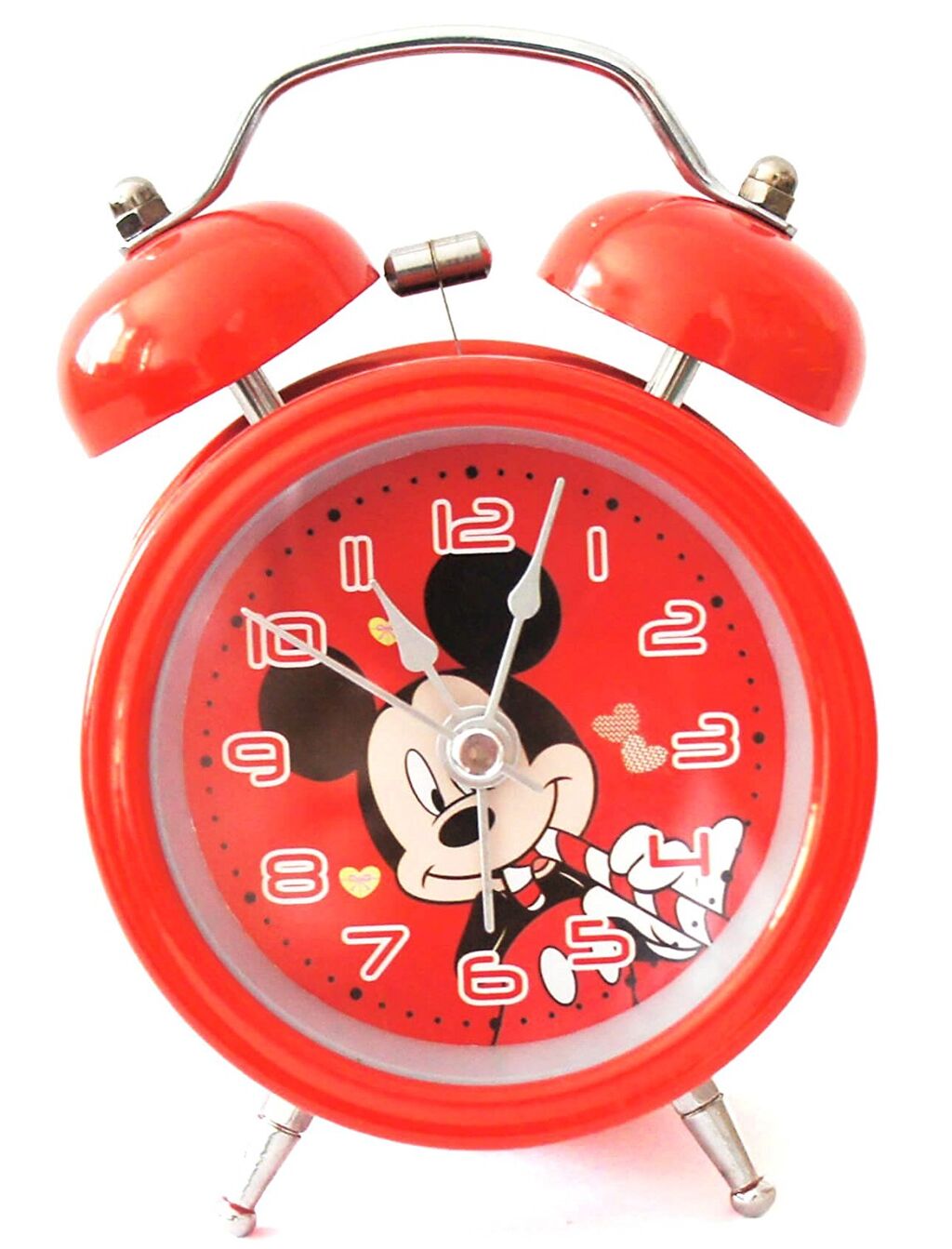 Cartoon style metal twin bell alarm clock with night light
