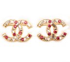 Stylish XNE-001 Pin Brooch with Rose and Clear Crystal Diamante Gems in a Gold Coloured Frame Settin