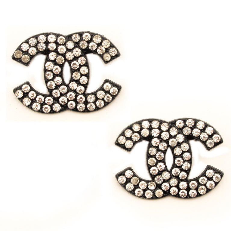 Stylish XNE-002 Pin Brooch with White Diamante Crystals in a Black Metal Frame Setting - 3 cm x 2 cm
