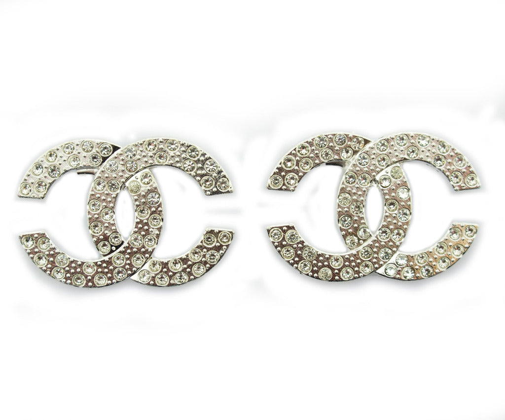 XZ-XN-006 Silver Pack of 2 Beautiful Elegant Crystal Inlaid Brooches - Size: Appx 46 x 32 mm
