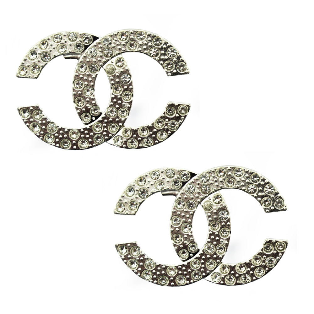 XZ-XN-006 Silver Pack of 2 Beautiful Elegant Crystal Inlaid Brooches - Size: Appx 46 x 32 mm