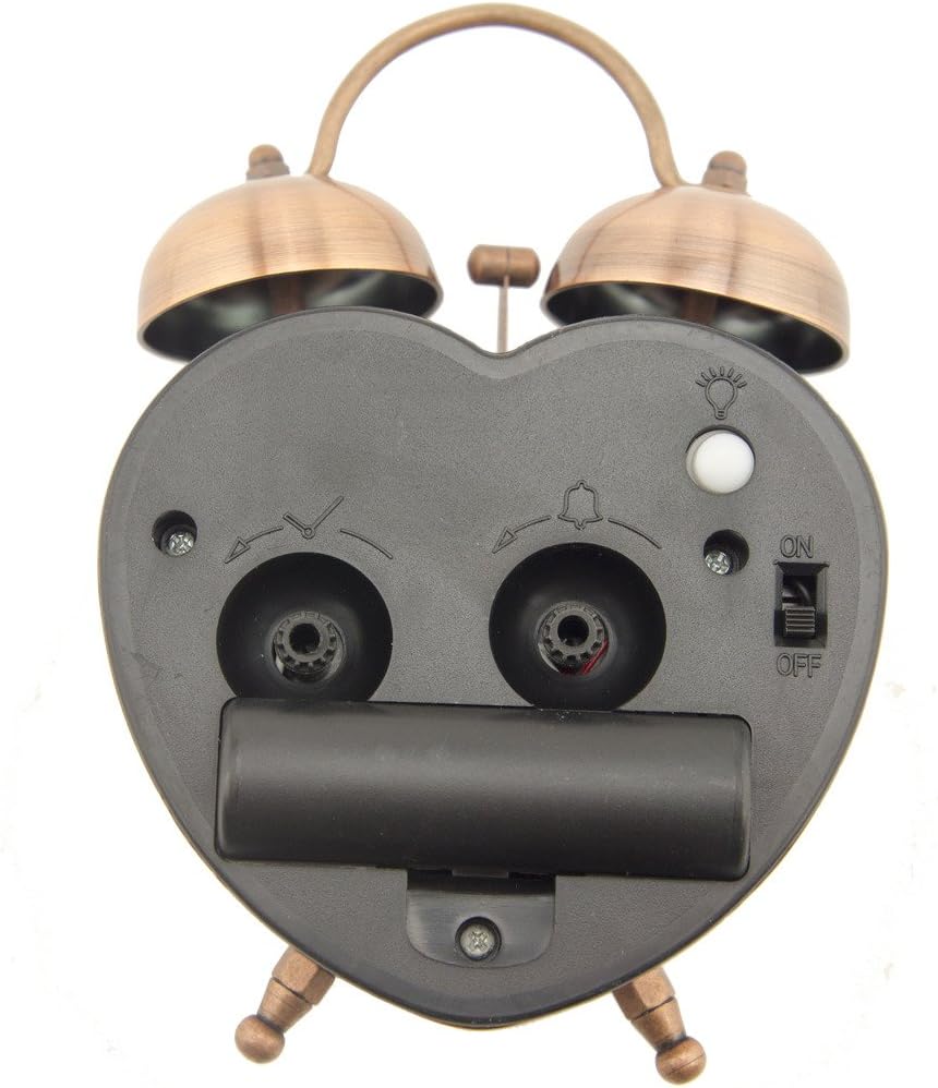 Heart-shaped vintage style alarm clock in copper tone finish.