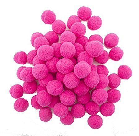 Jumbo pack of 200 neon pink pom poms, each 25 mm in diameter.