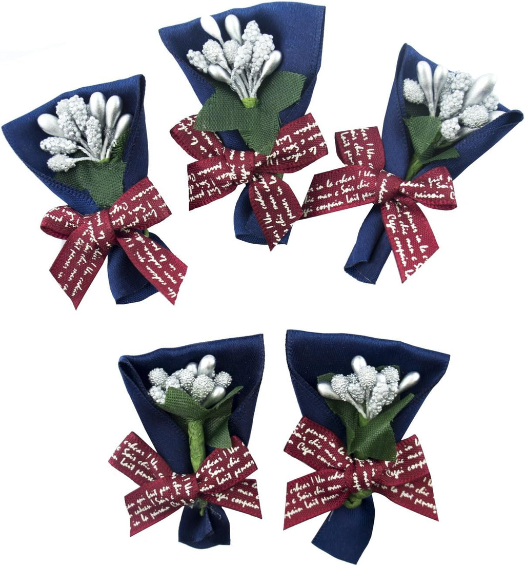 Navy blue decorative bow and berry bouquet fabric trim.