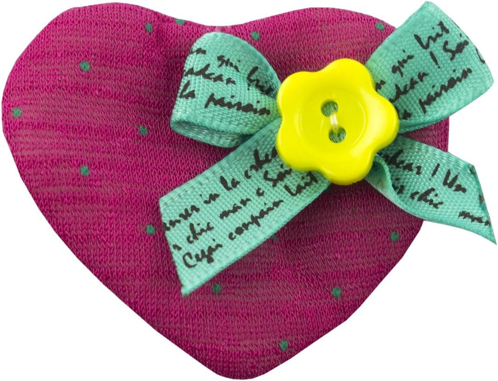 H1005 Soft Padded Deep Pink Pretty Polka Dot Decorative Heart Bow and Flower Fabric Embellishment Trims - Pack of 5