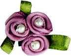 Pretty 3 Pearls Lilac Rose Ribbon Roses Trims for Clothing and Accessory Embellishment - Pack of 20