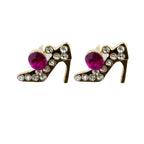 Gold tone stiletto shoe brooch with pink and white crystals