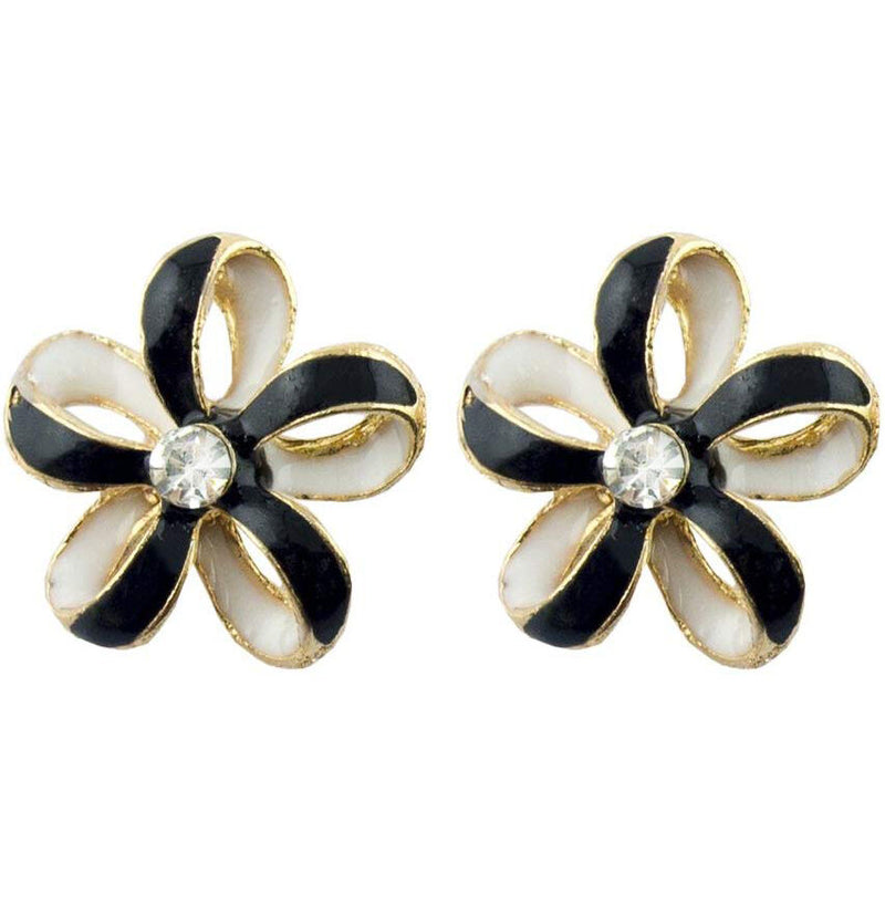 Two cute flower brooches with black and white enamel