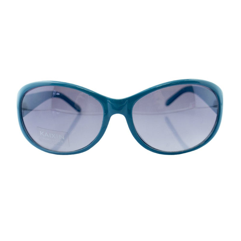 Stylish turquoise blue frame ladies sunglasses on display.