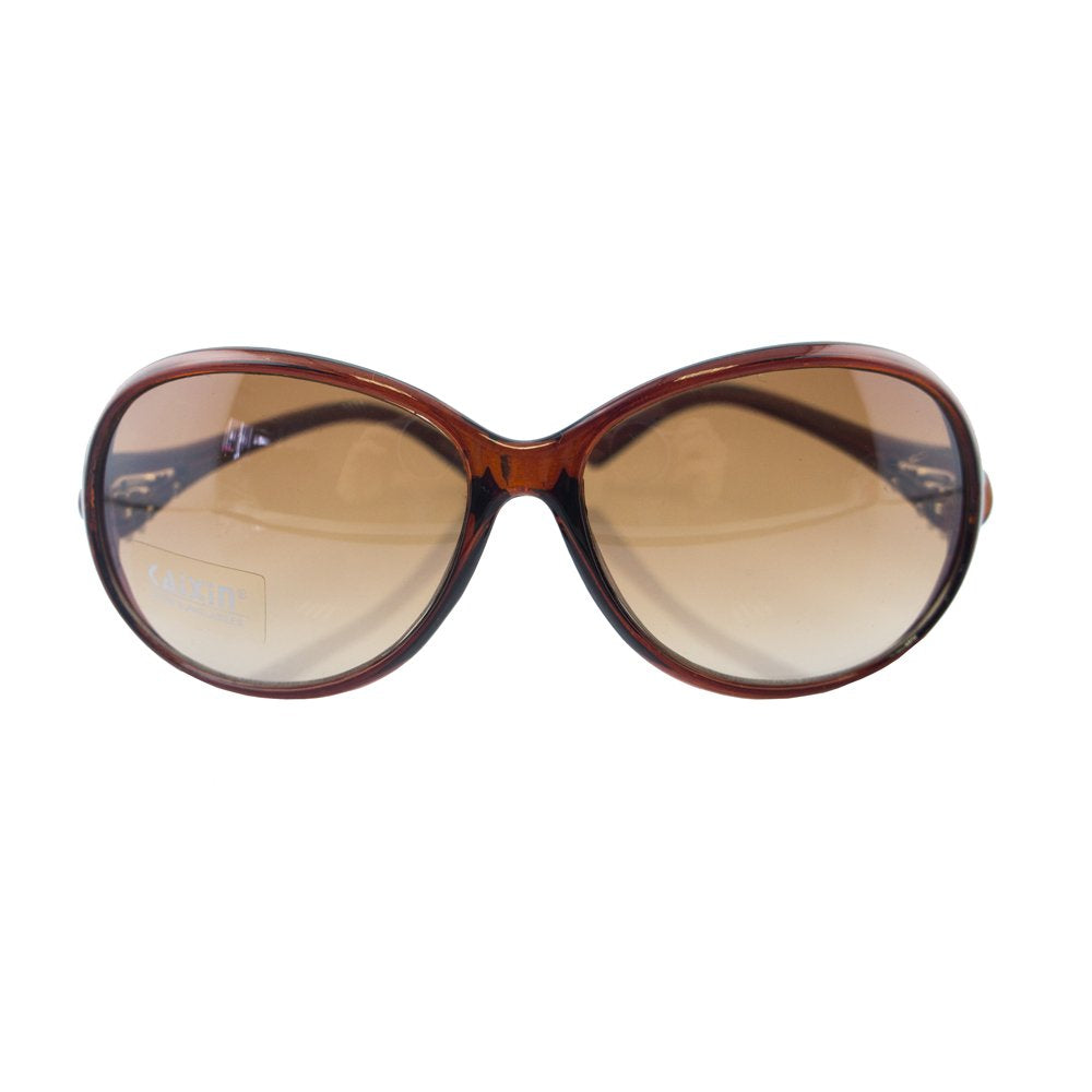 Side view of the brown sunglasses showcasing the arm length