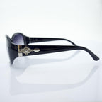 H1046 A-5 Stylish Black Frame Ladies Fashion Sunglasses with Attractive Silver Tone Temple Motif - Width at Temples 140 mm - 100% UV400 protection