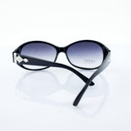 H1046 A-5 Stylish Black Frame Ladies Fashion Sunglasses with Attractive Silver Tone Temple Motif - Width at Temples 140 mm - 100% UV400 protection