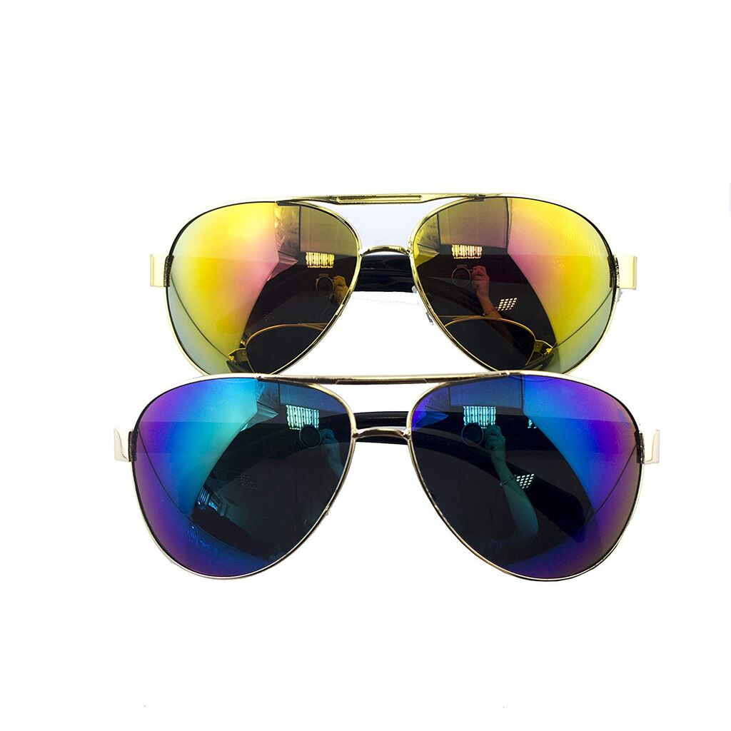 Unisex mirrored aviator sunglasses in assorted colours.