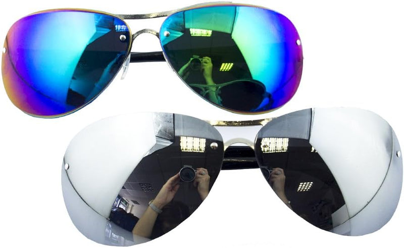Unisex aviator sunglasses with mirrored lenses in gunmetal grey frame.
