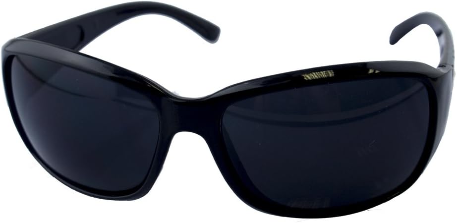 Stylish unisex sunglasses with a black frame and blue-grey lenses.