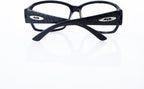 Close-up of the black frame and silver arm motif of the sunglasses.