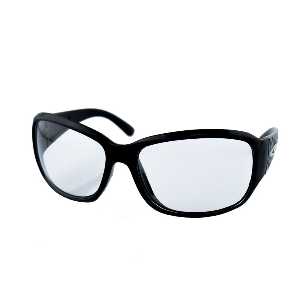 Stylish unisex sunglasses with a black frame and clear lenses.