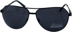 Aviator style sunglasses with a dark grey frame and grey lenses.