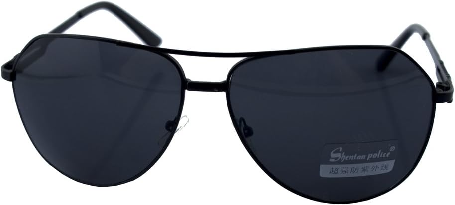 Aviator style sunglasses with a dark grey frame and grey lenses.
