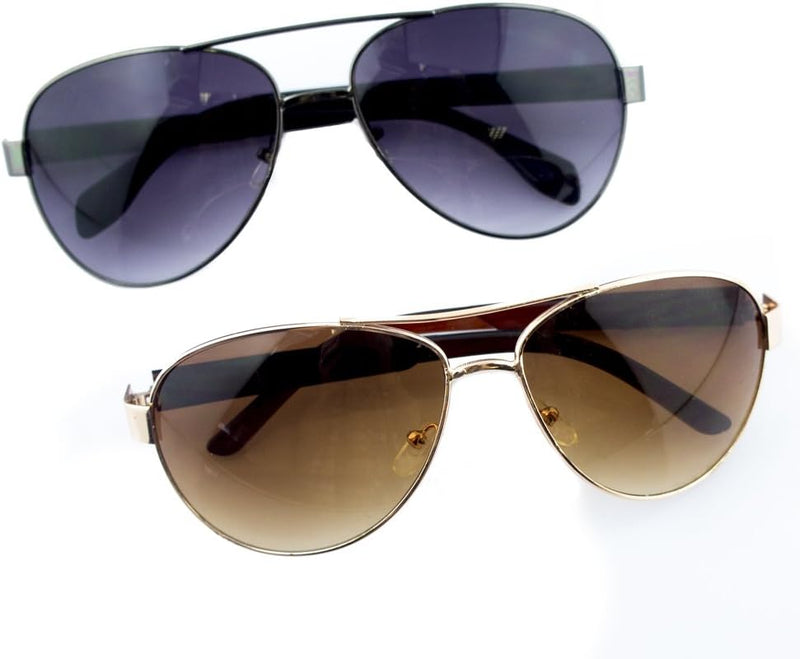 Two pairs of stylish aviator sunglasses in assorted colours.